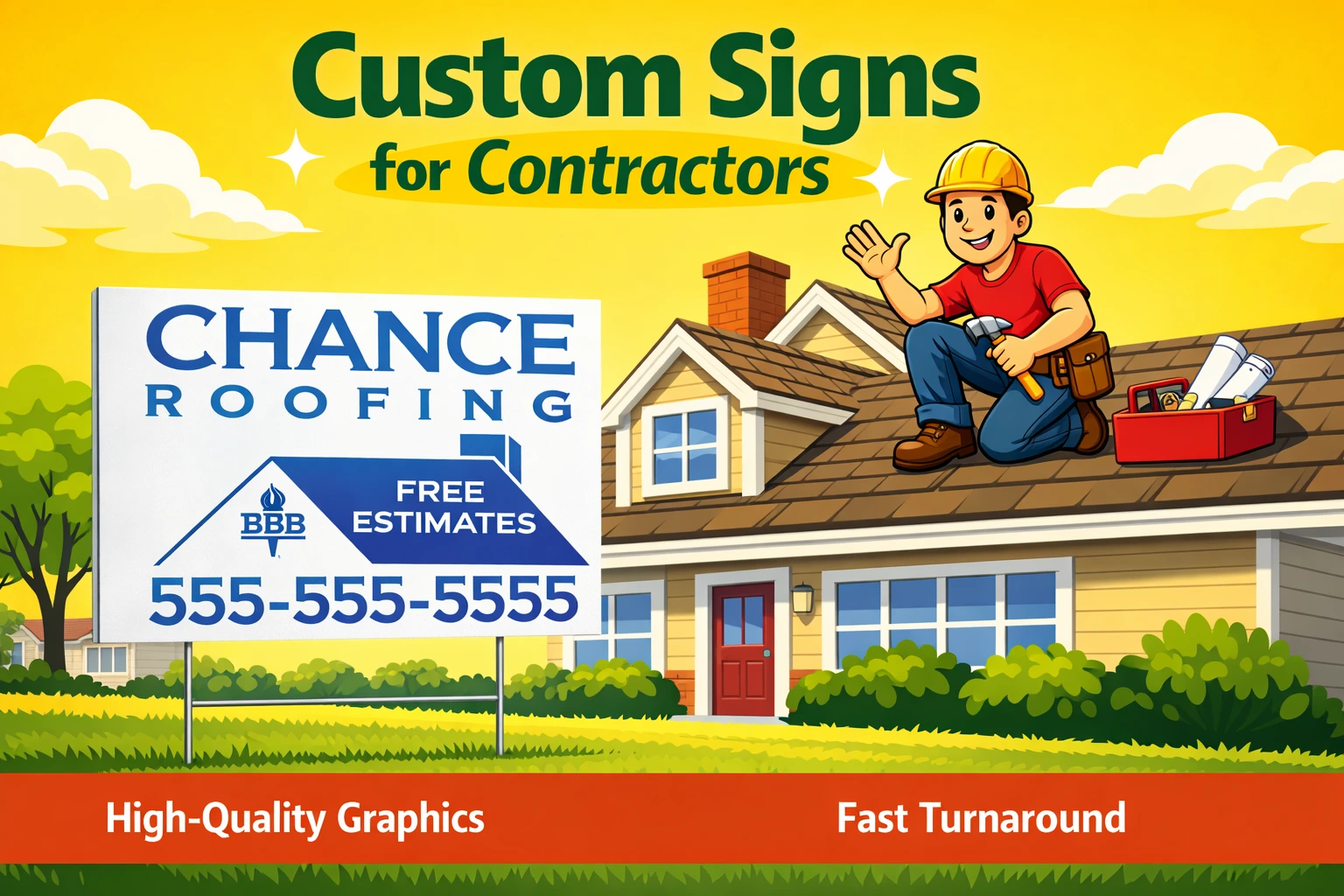 Custom contractor signage including yard signs and truck magnets for electricians and landscapers